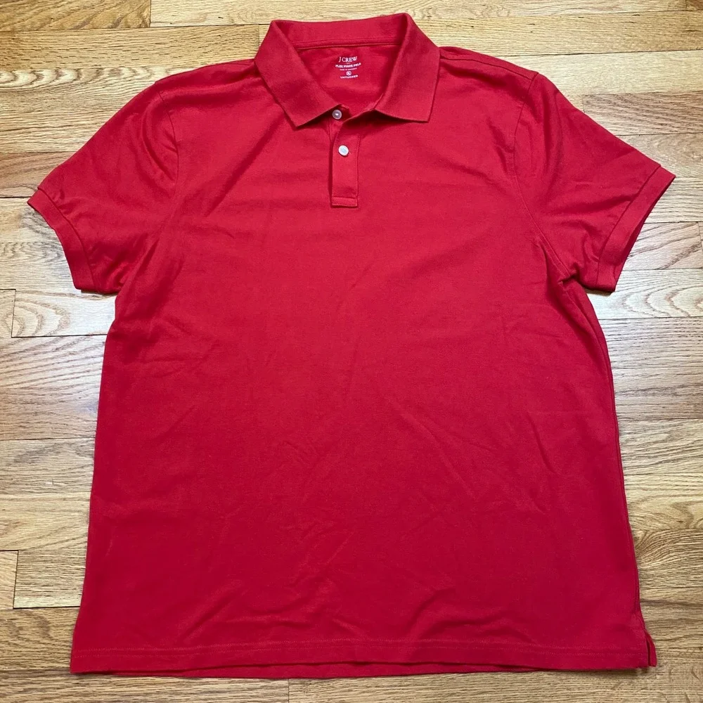 J Crew Flex Pique Polo Mens XL Red‎ Untucked Fit Short Sleeve Preppy Classic